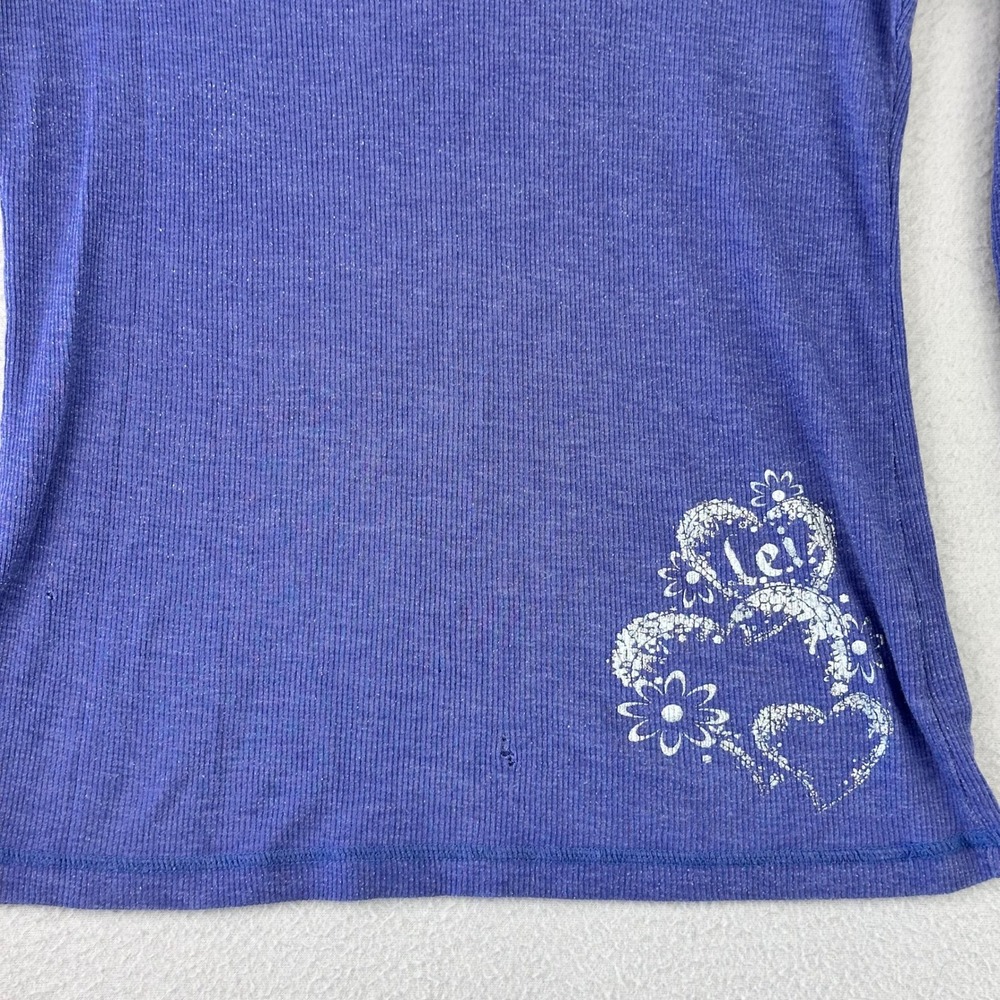 Vintage L.E.I. Babydoll Top Women XL Purple Y2K Ribbed Heart Graphic V-Neck - Picture 3 of 9